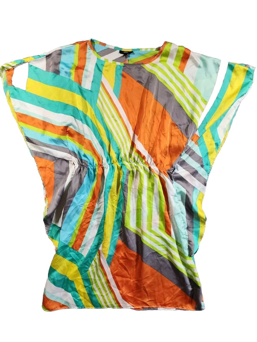 MSK Kaftan Dress Women's 12 Multicolor Striped Elastic Waist Knee Length  Boho