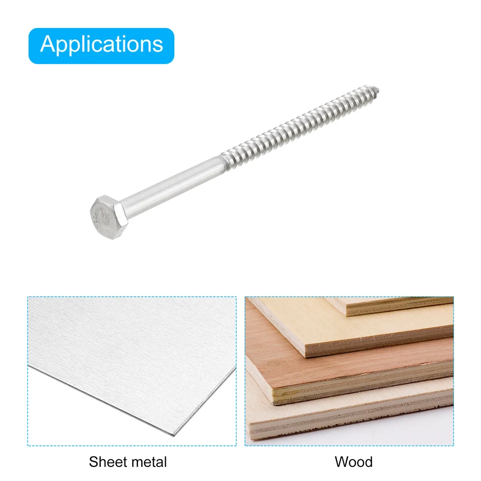 Hex Tête Retard Vis Boulons, 10pcs 1/4" X 4" Inox Acier Filetage Bois Vis - Photo 4/4