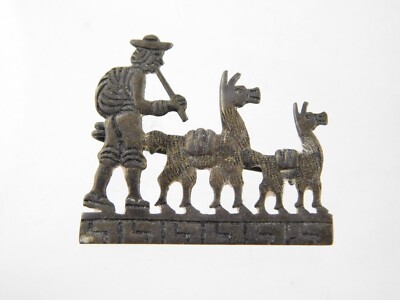 Vintage Peru Sterling Silver Llama Herder Pin or Brooch 925 1 3/8 Inches 5g