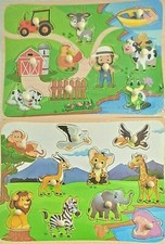 Wooden Peg Puzzles For Baby Toddlers Preschool Educational Board Lot of 2