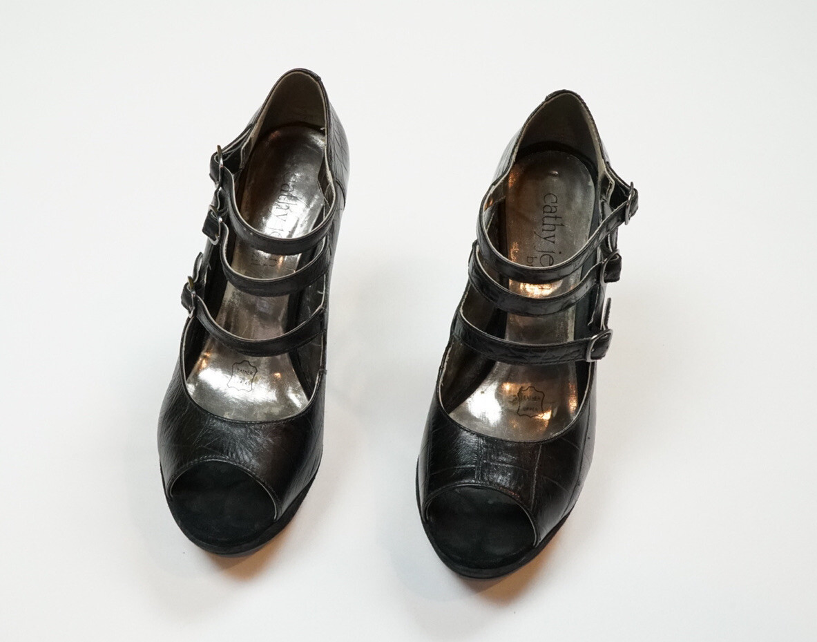 Cathy Jean Black Strappy High Heels Women’s Size 7 Gem