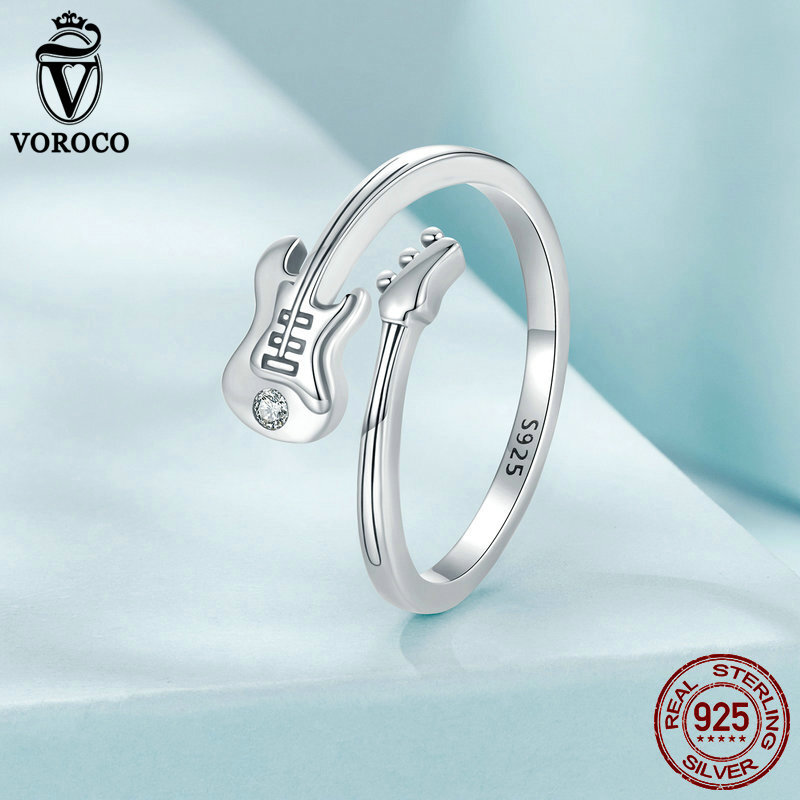 Voroco Real 925 Sterling Silver Bass Open Ring Fashionable Women