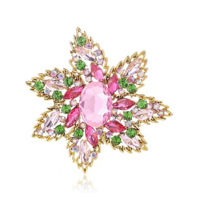 Vintage Pink Austrian Crystal Rhinestone Flower Shape Big Large Brooch Pin Fo...