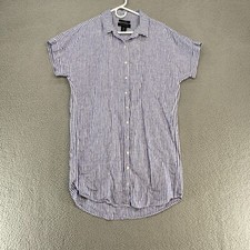 Tahari 100% Linen Shirt Dress Womens Medium Striped Nautical Beach Cruise Blue