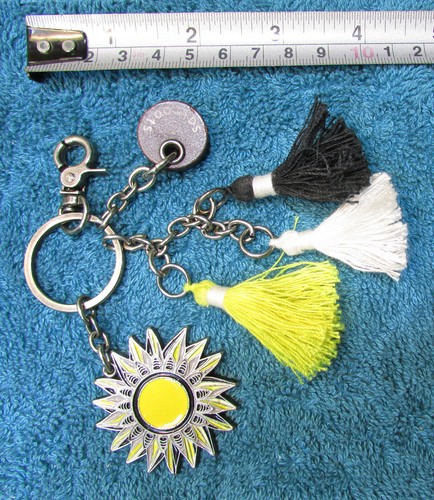 SAKROOTS Enamel Metal SUN with TASSELS & CLIP KEYCHAIN Fob Purse Charm
