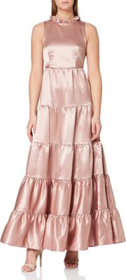 DRESS MAXI PARTY PROM UK 14 BY AMELIA ROSE TIERS HIGH NECK ROSE SHIMMER BNWT