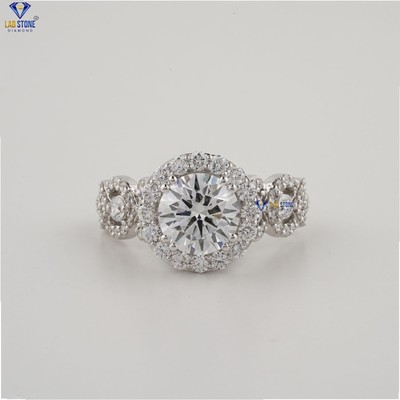 3.26 TDW Round Cut Halo Pattern Lab-Grown Ring 925 silver Labstone