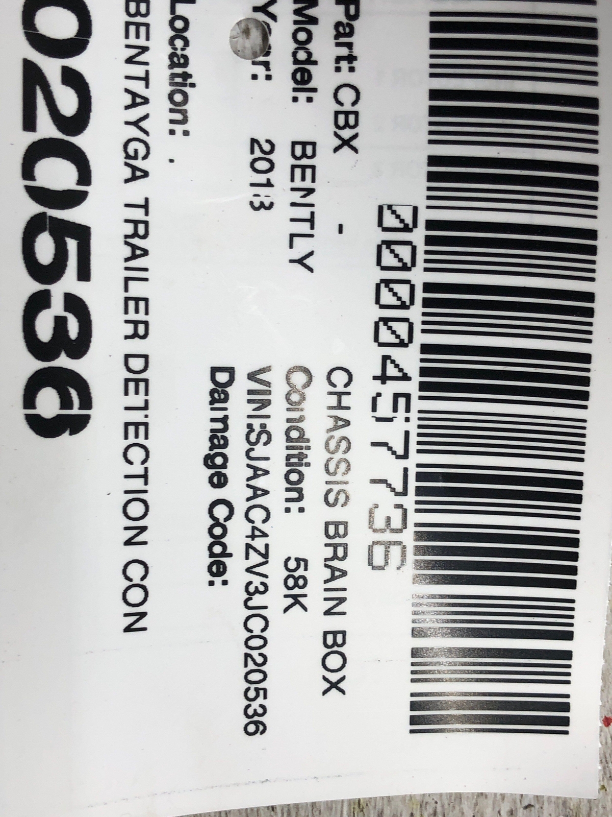 2014-2020 BENTLEY BENTATGA OEM TRAILER DETECTION CONTROL MODULE UNIT 4M0907383