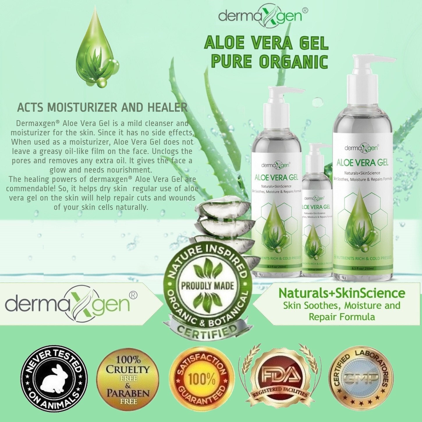 Aloe Vera Soothing Gel 100% Pure Moisturizer 250ML/8.2 Fl oz