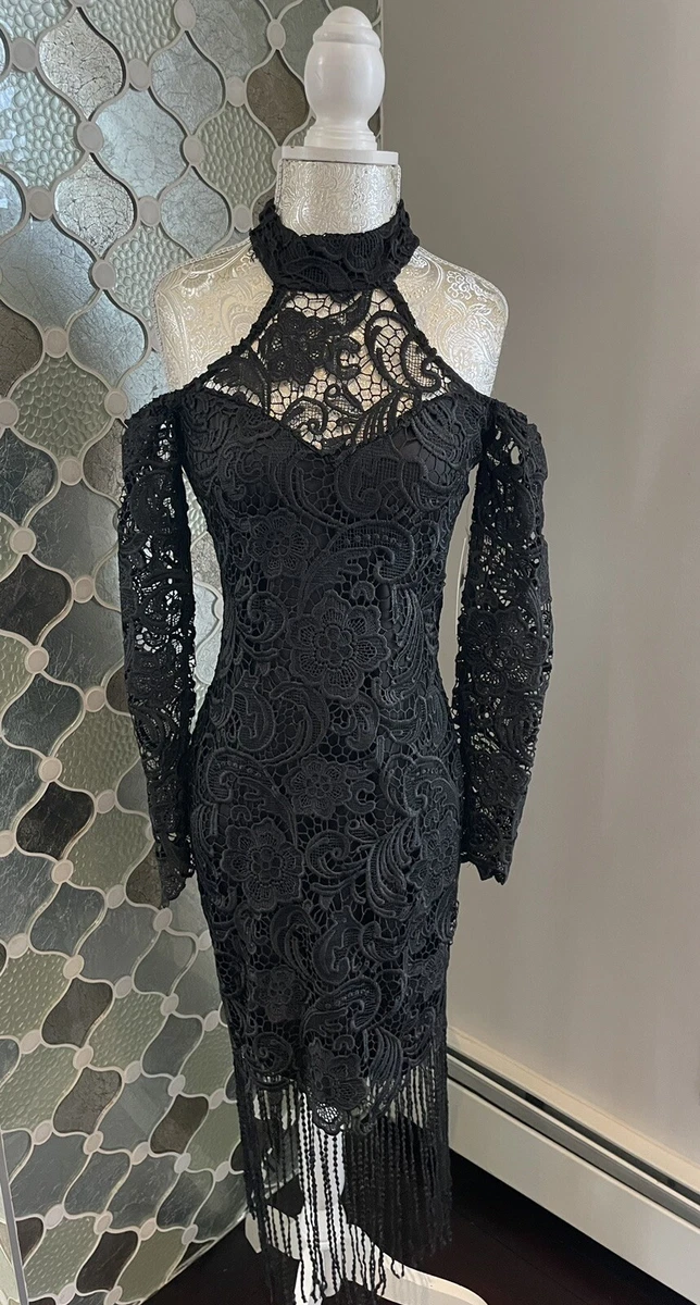 Black lace cold shoulder cheap dress
