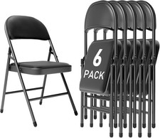 Black Padded Folding Chairs 6 Pack, 350LBS Heavy-Duty Steel Frame Foldable Chair
