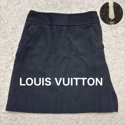 LOUIS VUITTON Jupe En Velours Côtelé Femme Taille 40 Noir Rare Authentique - Photo 1/4
