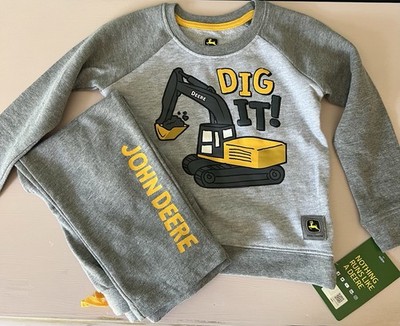 John Deere Gray Yellow 2 Piece Outfit Set 24M Tractor Graphic Sweatshirt Pants