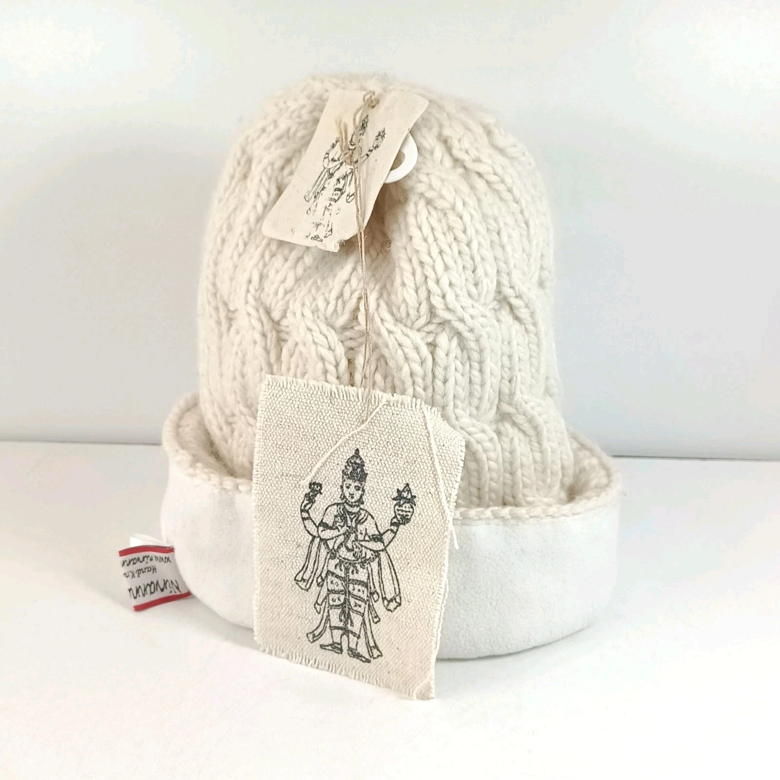 Nirvanna Designs Womens Merino Wool Cable Knit Beanie Fleece Lined Made in Nepal