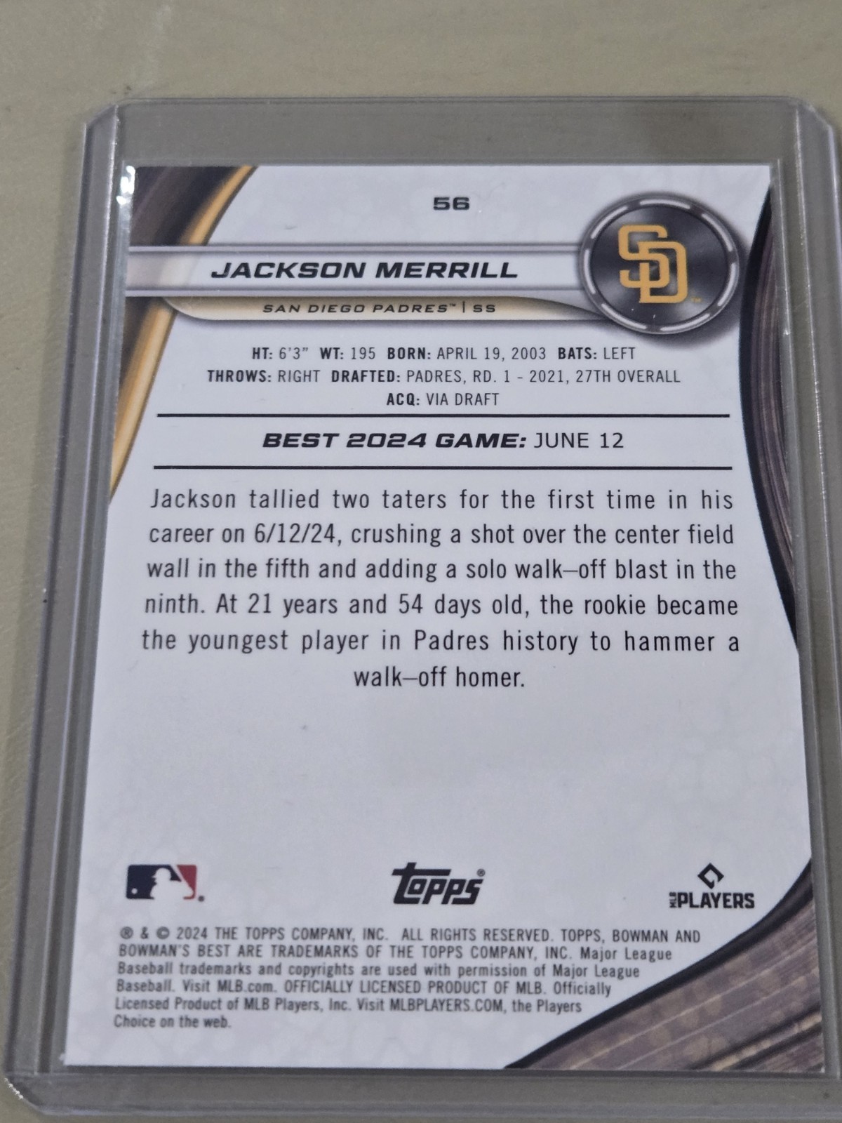 2024 Bowman's Best - Jackson Merrill #56 RC