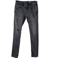 All Saints Women's Black Mid Rise Distressed Button Fly Skinny Jeans Size 30