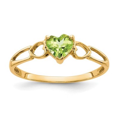 14k Yellow Gold 5mm Heart Cut Peridot Fancy Birthstone Ring Size 7