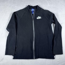 Nike Sweatshirt Boys Small Black Full Zip Fleece Jacket Swoosh Logo Athletic