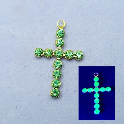 Jeweled Cross Uranium Glass Charm Green Vintage 1960s | eBay