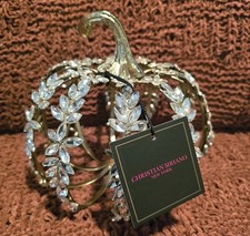 Christian Siriano Jeweled Metal Pumpkin Silver Rhinestone Fall Halloween New Tag