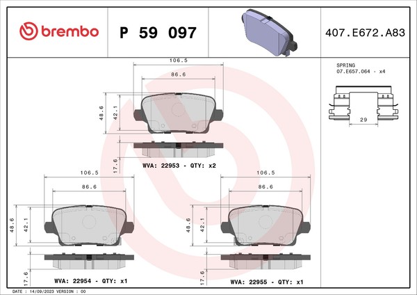 Hinterachse Brembo P 59 097 Bremsbelagsatz, Scheibenbremse FüR Buick (Sgm),Cadil-image