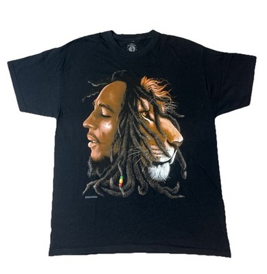 Bob Marley Lion Zion Rootswear Music Shirt Black L Reggae Rasta Big Face Dreads
