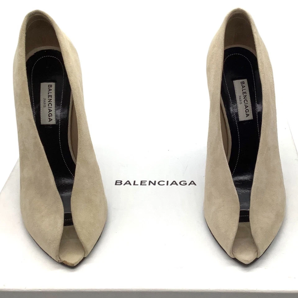 Zapatos de tacón de aguja BALENCIAGA Split Vamp 36 6 botines punta abierta gamuza beige neutro Foto 4 de 4