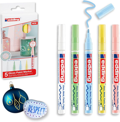 751 Gloss Paint Marker Set - White, Yellow, Green, Rose, Blue (Pastel) - 5 Paint