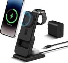 DDUAN Foldable Wireless Charging Station: 3-in-1 Charger Stand 5000mAh, Black 