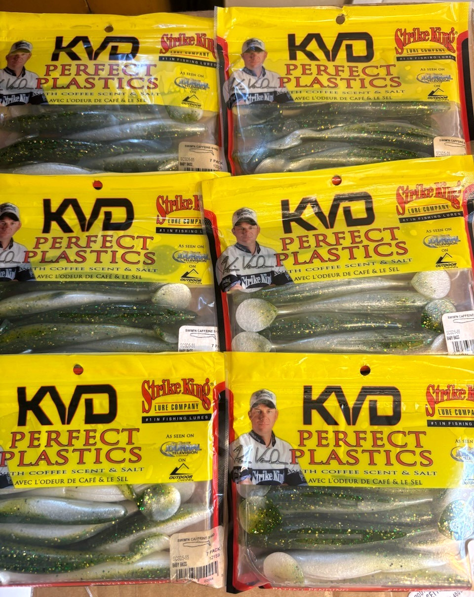 6 NEW Packs STRIKE KING KVD Perfect Plastic 5" SWIM'N CAFFEINE SHAD Baby Bass - Image 1