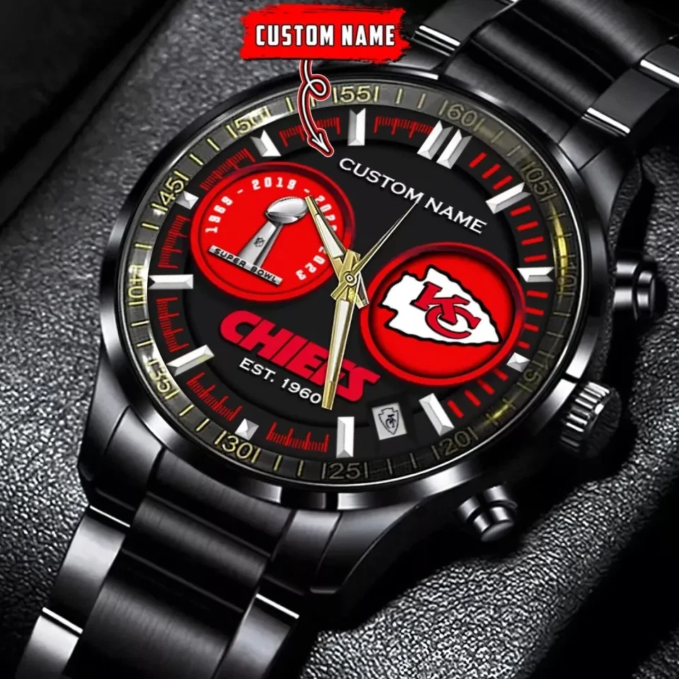 Personalized Kansas City Football Team Chiefss Black Stainless Steel Watch