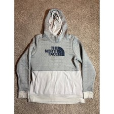 The North Face Womens Large Quilted Pullover Hoodie Grey Navy Blue Sweatshirt