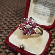 Sterling Silver Ring Pink Garnet & Topaz Flower UK Size R.5 / US 8.75 / EU 59