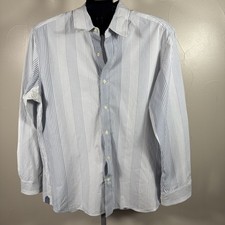 Banana Republic Cotton Blue Striped Mens Dress Shirt Large 16-16.5