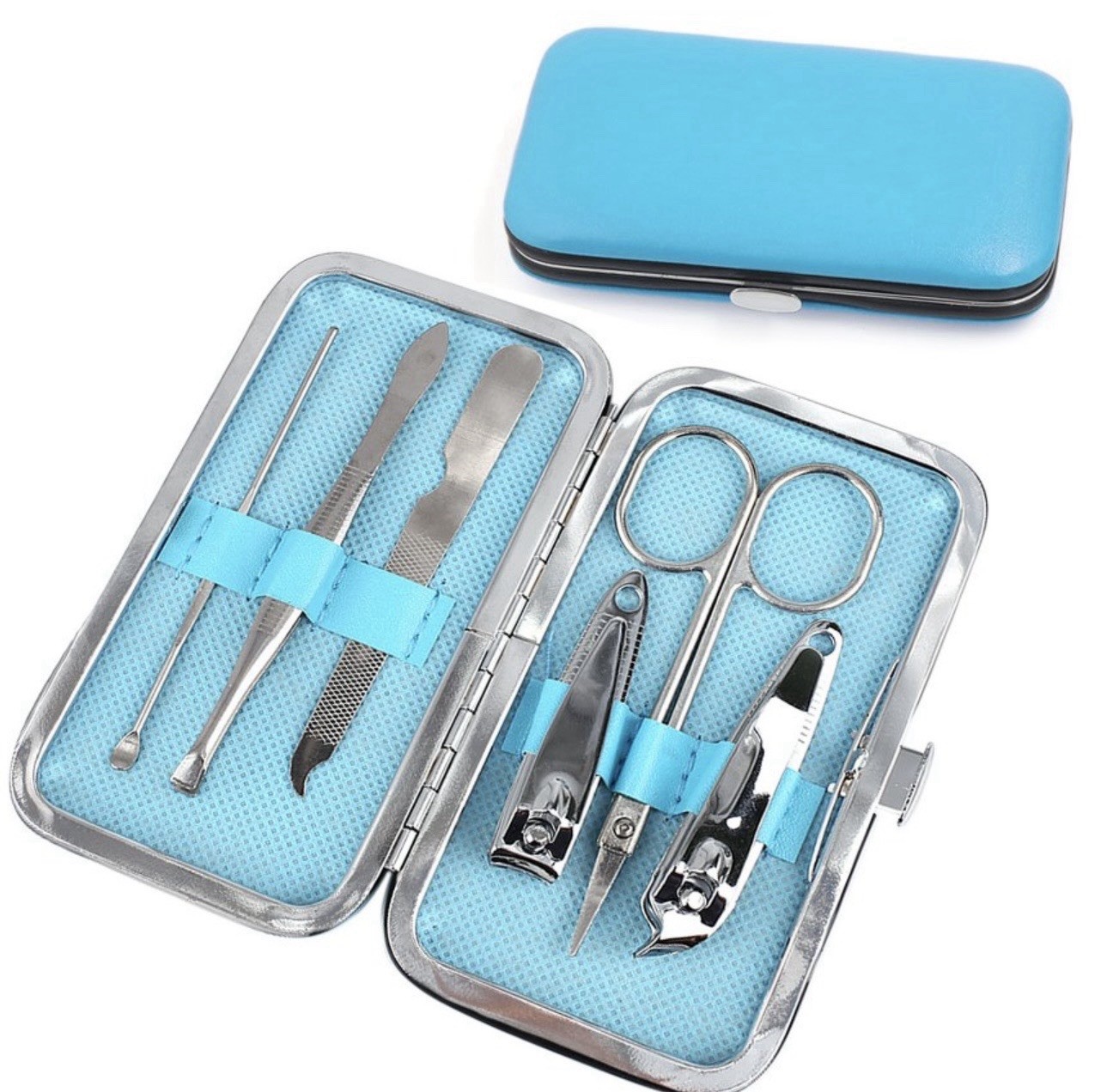 Bundle of 14 Compact Manicure Pedicure Tool Kit - 7 Blue & 7 Green