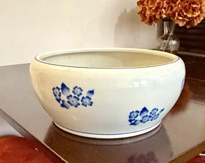 Vintage Chinoiserie Blue & White Decoware Ceramic Planter Pot - Image 1 of 4