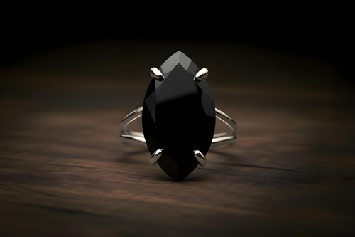 Anello Onice Nera Anemone Oro 14k Taglio Marquise Anello Cocktail Sfaccettato - Foto 6 di 9