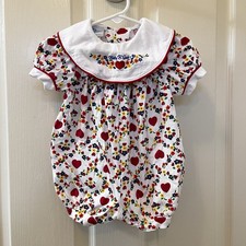 Vintage Oshkosh Baby B'gosh Floral Hearts Bubble Romper Collared Girls 12 Months