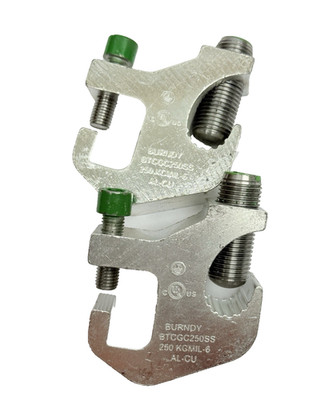 Lot Of 2, Burndy BTCGC250SS Tray Clamp 250 KCMIL-6, Al, Tin Plated Finish, CU9AL