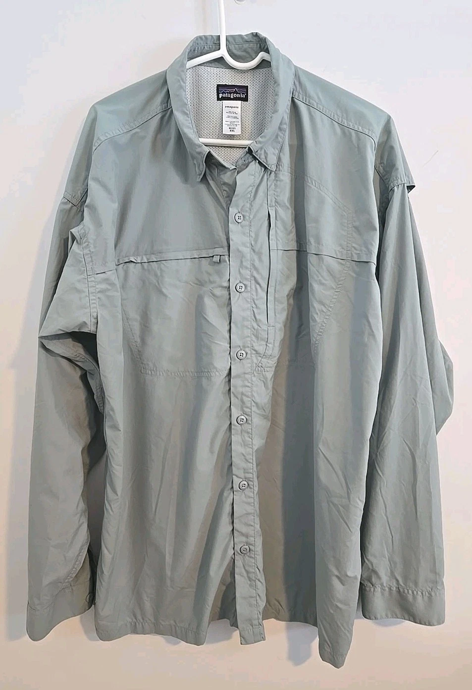 Patagonia Sunshade Shirt Men's XXL Khaki Green Long Sleeve Nylon Fishing Hiking