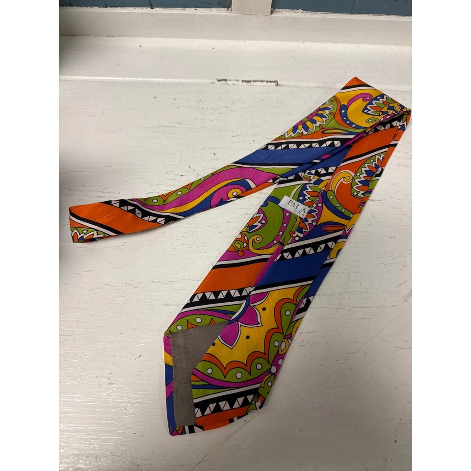 Corbata vintage Pat Argenti corbata colorida psicodélica floral años 60 70 Foto 3 de 4