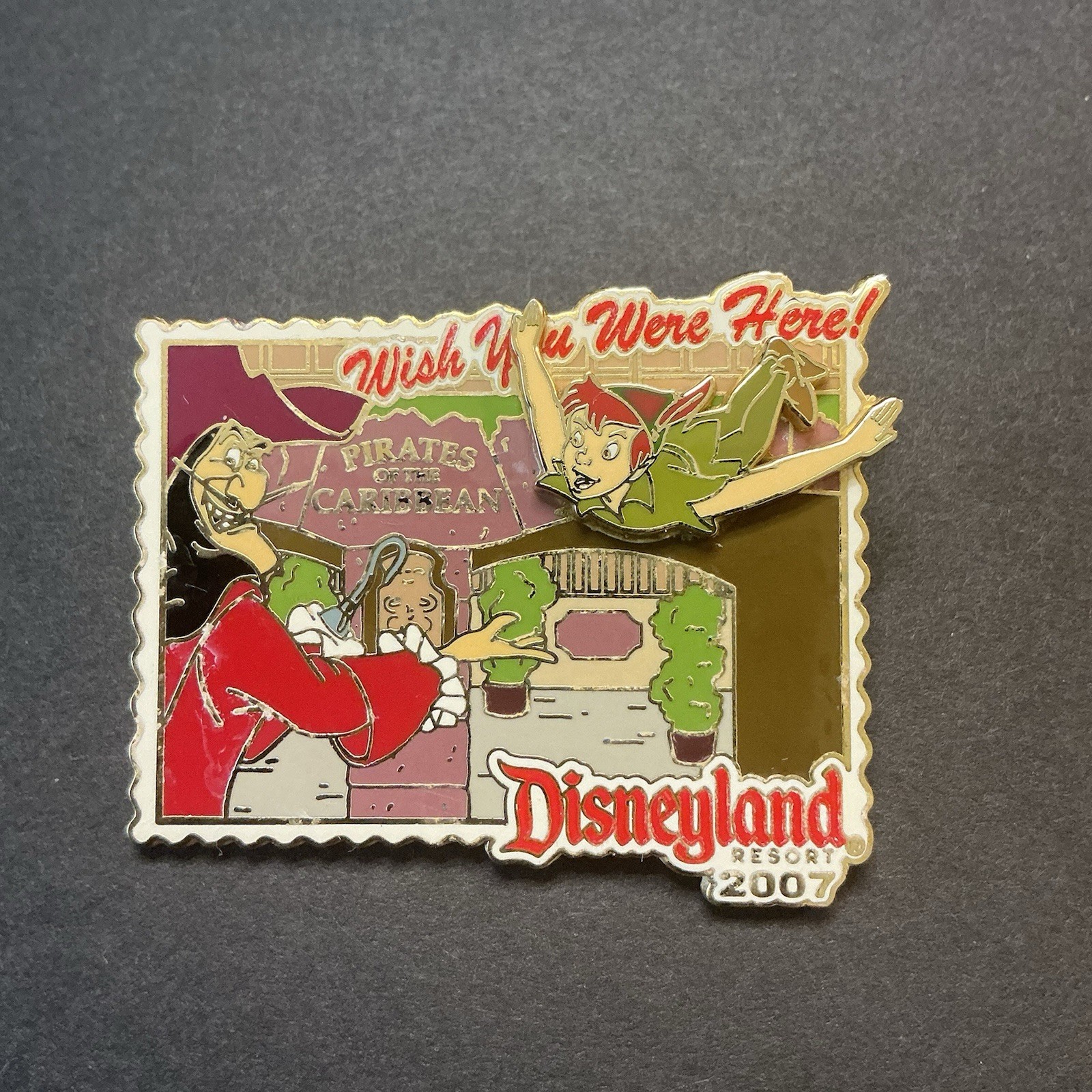 Disney DLR 2007 Peter Pan & Capt Hook Pirates Wish You Were Here Pin 51965 FLAW
