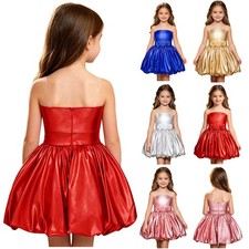 Kids Girls Puff Dress Casual Gown Holiday Bubble Dress Applique Metallic Guest