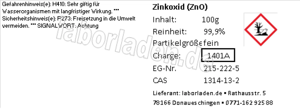 [100-1000g] Zinkoxid fein (ZnO)