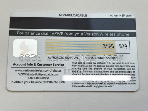 Citibank Verizon Wireless Rebate Visa Debit Card Expired 10/11 Collectible - Picture 2 of 2