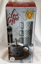 Over And Back Coffee Mug Set with Stand- 15.8 oz Stoneware Cups, New in Open Box