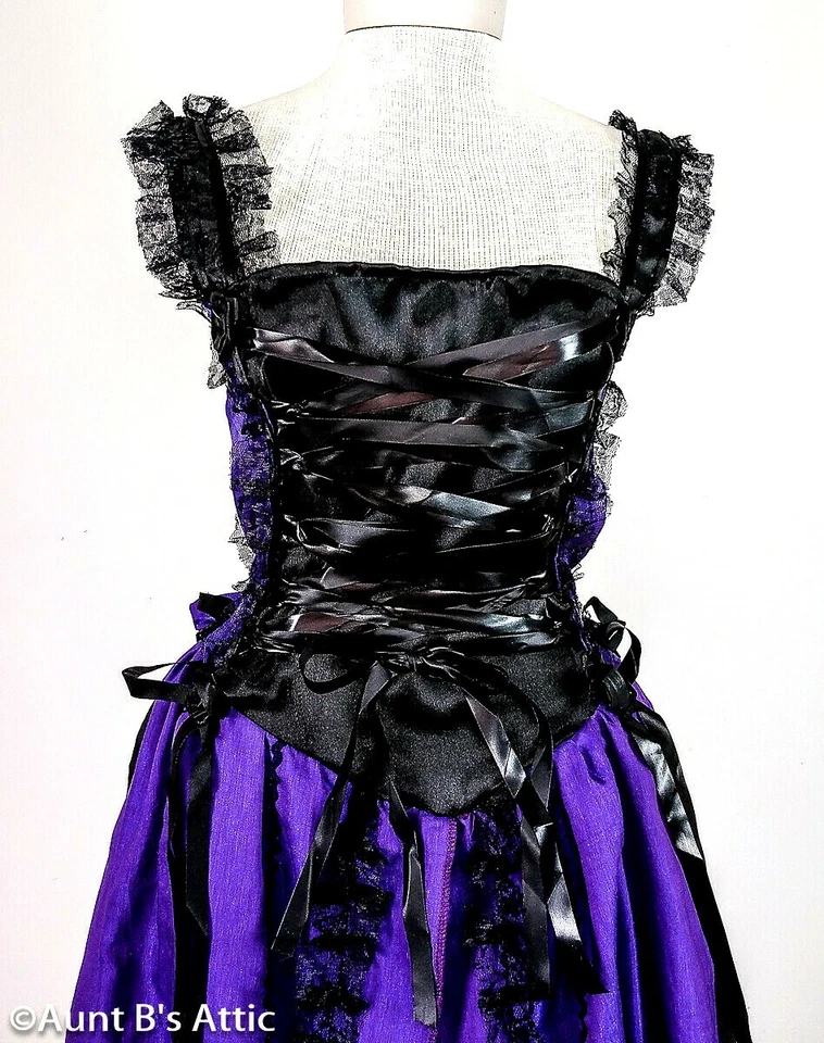 维多利亚哥特式连衣裙 1 件无袖紫色和黑色长款服装连衣裙 SM — 第 3/4 张图片