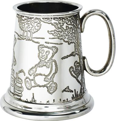 Viertel Pint Becher Teddybär Picknick Taufe Geschenk Zinn Krug Schnörkelgriff