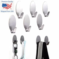 6PCS Self Adhesive Oval Wall Door Stainless Steel Holder Hook Hanger Hooks Keys
