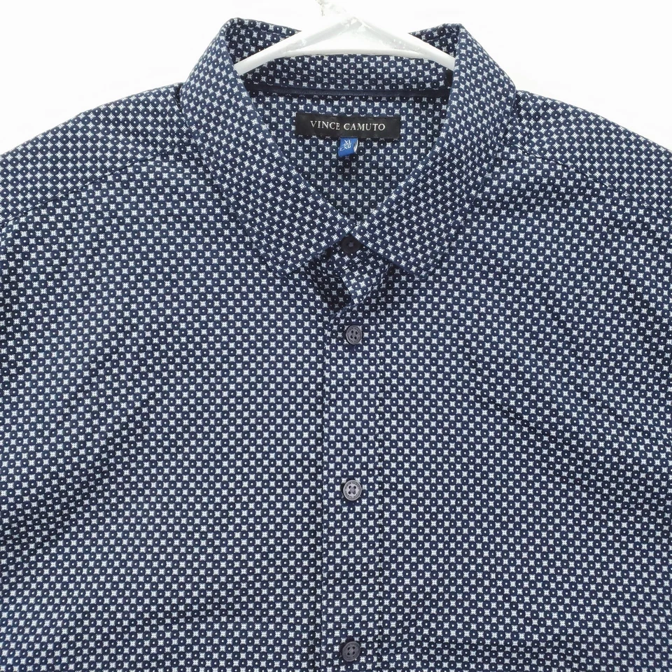 Vince Camuto Shirt Mens XL Blue White Geometric Short Sleeve Classic Button-Up - Image 3 of 4